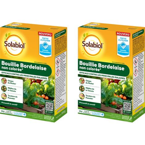 SOLABIOL Bouillie Bordelaise - 2x200g - 100L De Solution - Sachet Hydrosoluble - Fongicide Polyvalent - Traitement Préventif & Curatif - Mildiou Tavelure Cloque Du Pêcher - Non Colorée SOBOU200SX2 (1/5)