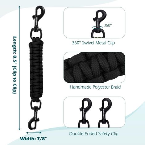 Laisse de sécurité double mousqueton pour chien, connecteur anti-fugue pour collier et harnais, sangle tressée robuste