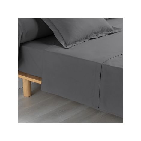 Drap plat uni en coton mercerisé - 180 x 190 cm - Percaline - Gris anthracite - Livraison gratuite (1/3)