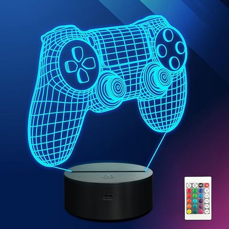 Gamepad Nachtlicht, 3D Illusion Game Control Lampe 16 Farben wechselnd mit Fernbedienung, Game Room Decor als Weihnachtsfeiertagsgeschenk für Jungen Mädchen [Energieklasse G]