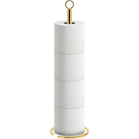 Support de Papier Toilette sur Pied avec réserve, Support de 4 Rouleaux de Papier Toilette pour Salle de Bain/Cuisine Tout en métal (1 pièce, Or chromé) (1/5)