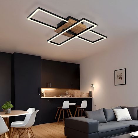 Deckenlampe LED Deckenleuchte Flur Holzoptik Wohnzimmerlampe zum verstellen, 1 Rechteck, Metall schwarz braun, 1x LED 18 W 1300 lm 3000 K, LxH 60x10 cm