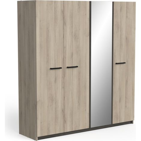 Armadio con specchio 4 ante Nord Mirror Vicawu - Rovere Kronenberg / Rovere Waterford
