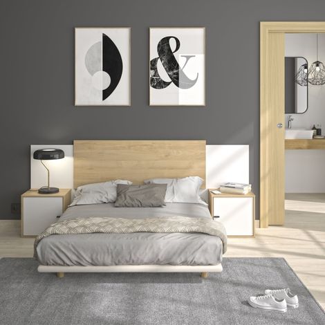 Tête de lit extensible en bois avec chevets Terre de Nuit Alix