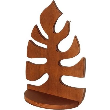 Étagère murale flottante en bois ajouré en forme de feuille (25 cm), style rustique et géométrique. (1/5)