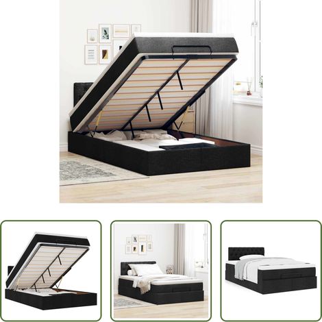 vidaXL Cama otomana con colchón negra 120x190 cm tela (1/5)