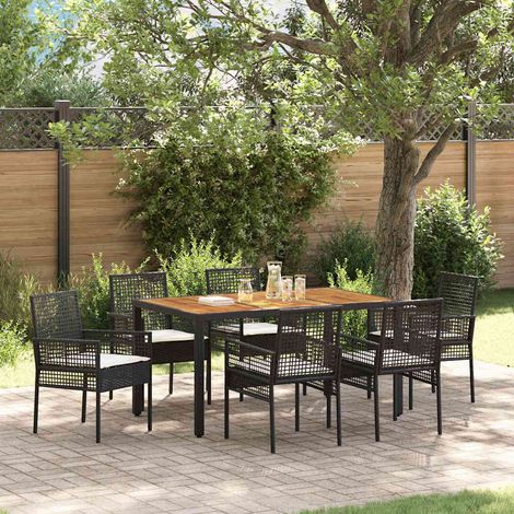 Conjunto de Comedor de Jardín 7 uds. Negro ratán sintético vidaXL (1/5)