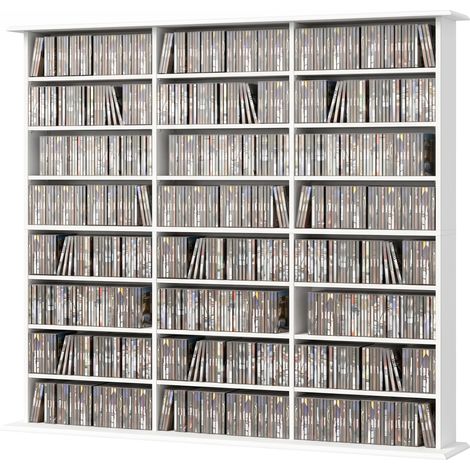 Meuble de rangement 1032 CDs / 594 DVDs, étagère multimédia, 24 compartiments et 18 étagères ajustables, blanc (1/5)