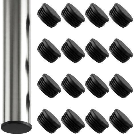 Set di 16 tappi tubolari rotondi in plastica nera da 25 mm per gambe di sedie e mobili. (1/5)