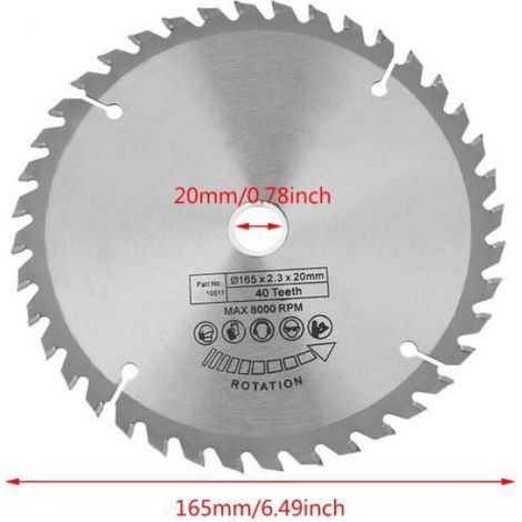 Lame de scie circulaire - 165 mm x 20 mm - 40 dents - Coupe du bois (1/4)