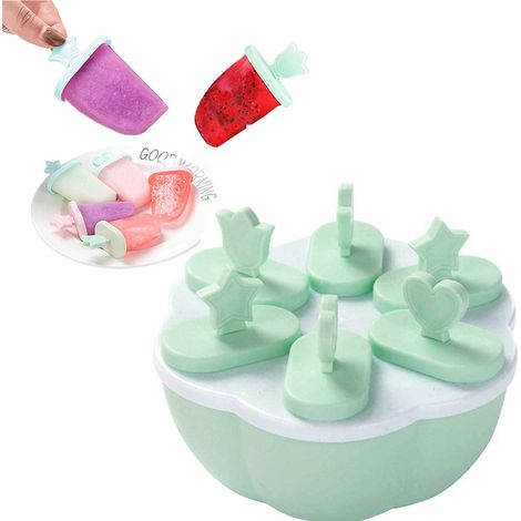 6 Moules à glace, plastique durable, bâtons intégrés, sans BPA, pour jus et yaourt, été (1/5)