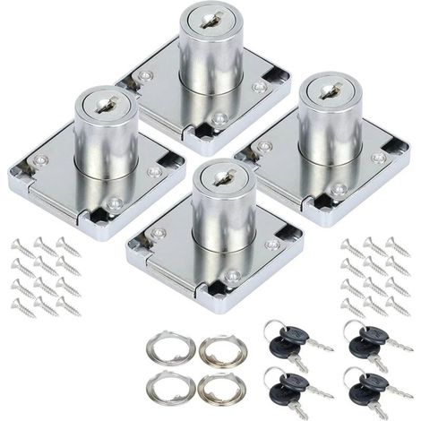 Lot de 4 serrures à came,  serrure d'armoire en alliage de zinc 22 mm, serrure de tiroir de placard à cylindre de sécurité(clés non identiques) (1/4)