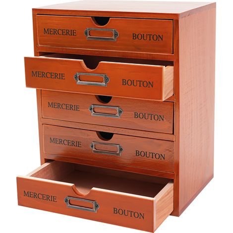 Tiroirs de bureau à 5 niveaux, mini commode vintage pour bijoux, cosmétiques et accessoires de couture, boîte de rangement de bureau pour établi ou coiffeuse (1/5)