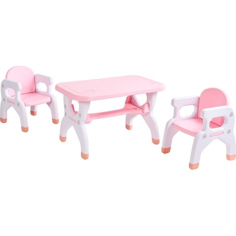 Conjunto de mesa y sillas habitación infantil sala de juegos rosa Bollon (1/5)