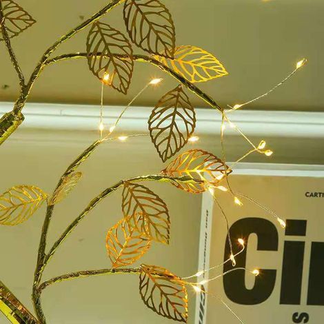Lampe de table en forme de bonsaï, fil de cuivre, LED, avec feuilles, pour la décoration du salon et de la maison. Idée cadeau. (1/4)