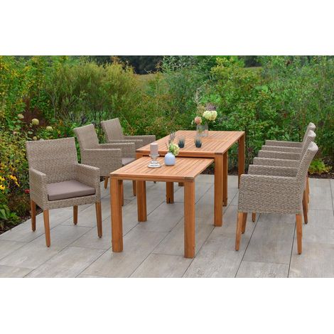 Ranzano Set 7tlg 6 Sessel Kissen Tisch 185/370x90/73cm
