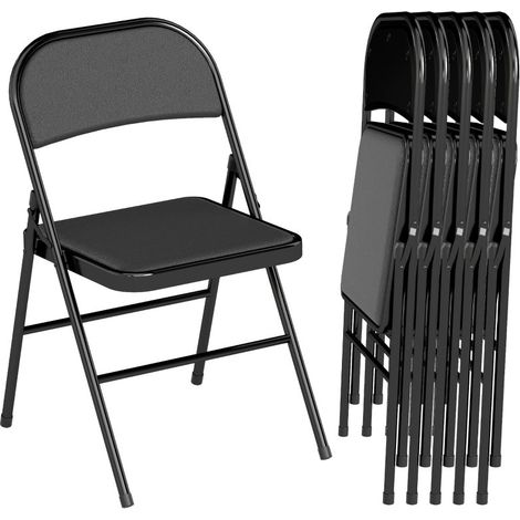 Lot de 2 chaises pliables transportables, pieds acier, revêtement simili cuir noir, adaptées bureau, accueil et salle d'attente
