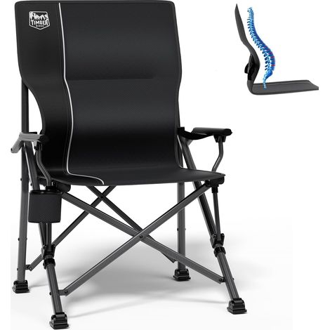 Chaise de Camping Pliante avec Soutien Lombaire Réglable Fauteuil pliant charge 150kg avec porte-gobelet et sac de transport, idéale pour camping jardin pêche et pique-nique (1/5)