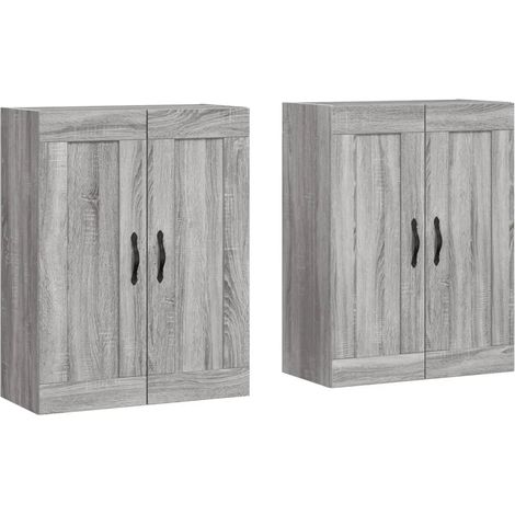 Set di 2 pratici armadietti da parete portaoggetti 69,5 x 34 x 90 cm in legno ingegnerizzato grigio sonoma 020055474