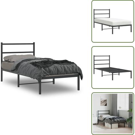 Cadre de lit métal sans matelas avec tête de lit noir 90x190 cm - Cadre De Lit - Lit Simple - Lit Metal - Lit Noir - Meuble Chambre (1/5)