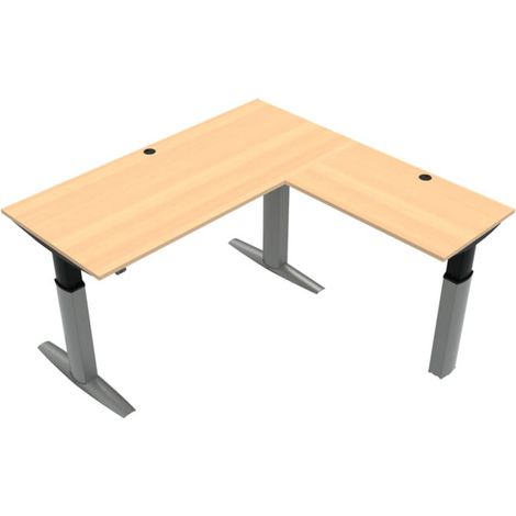 Bureau d'angle à réglage en hauteur électrique STIER 501-23 180x180 cm, mélaminé hêtre 68-120 cm (1/2)