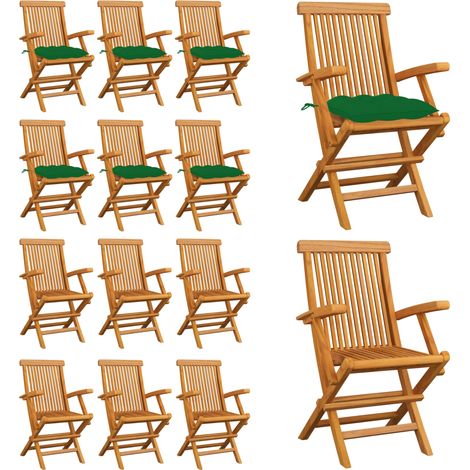 Chaises de jardin avec coussins vert lot de 6 Bois teck massif - Chaise De Jardin - Mobilier De Jardin - Fauteuil De Jardin - Terrasse - Jardin - Home & Living (1/5)