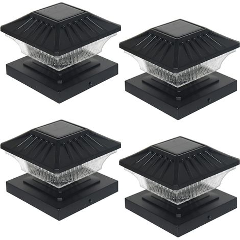 Lampadaires imperméables noir pour clôture de terrasse, 4 lampadaires solaires à lumière chaude, adaptés aux lampadaires de jardin de cour (solaires) (1/5)