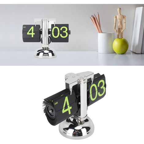 Reloj digital retro con mecanismo plegable, movimiento mecánico automático, diseño europeo, acero inoxidable 304, para el hogar o la oficina, números verdes, dimensiones 16 cm x 21 cm. (1/5)