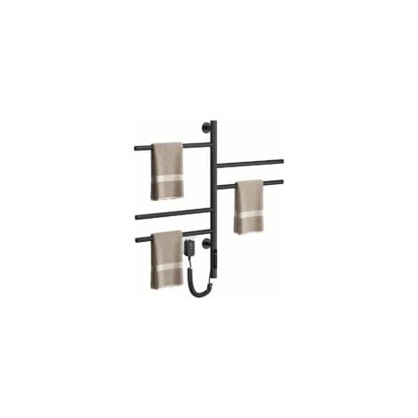 Sèche-serviettes électrique mural avec 5 résistances, pivotant à 180°, 82W, 42cm, avec thermostat (45-70°C), minuterie, affichage LED, noir (1/5)