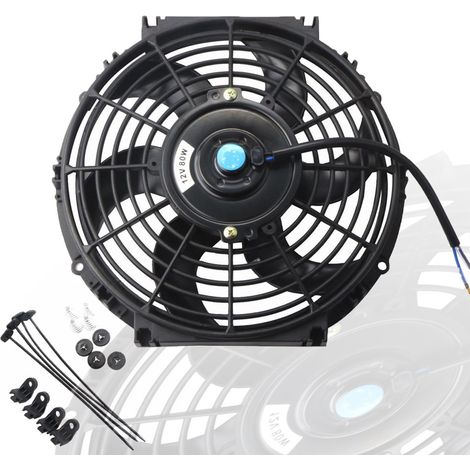 Kit de ventilateur de refroidissement de radiateur électrique mince universel de 10 in – Ventilateur double fonction 12 V 80 W avec matériel de montage, pour voiture/camion/SUV (noir)