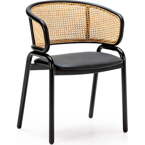 Silla 56X52X76 Ratan Natural/Metal/P.Piel Negro (1/4)