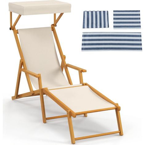 Chaise longue pliable extérieure 170 x 62 x 123-140 cm avec dossier réglable ambiance cosy en bois de bouleau beige