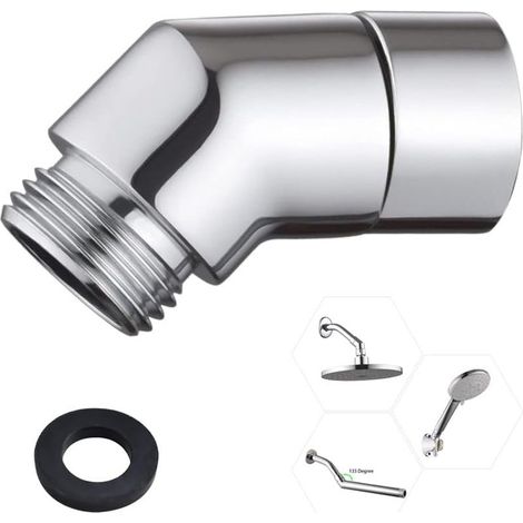 Coude de raccordement pour douche 1/2 pouce Laiton nickel brossé multicouche Angle 135° pour douchette Joint d'étanchéité inclus (1/5)