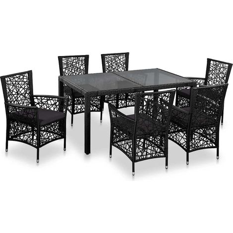 Ensemble à manger d'extérieur 7 pcs-Salon de jardin Résine tressée Noir 680795 (1/5)