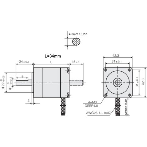 FY42ES150AP NEMA17 Zweiphasen-Schrittmotor, 42 Windungen, 1,8°, 0,28 Nm (1/5)