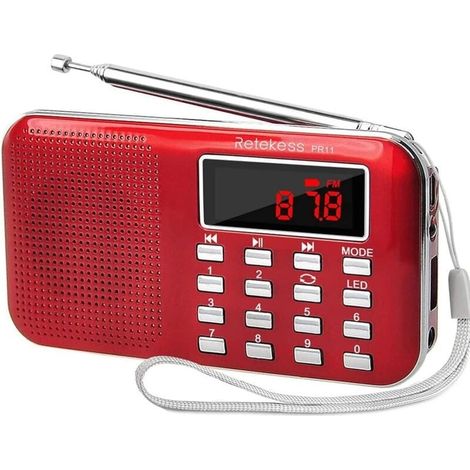 Poste Radio Portable, Radio FM AM Piles et Secteur, MP3, Enceinte, Support TF Card/USB, Torch, Convient pour la Survive, Salle de Bain, Voyage et Outdoor, Cadeau de Noël (Rouge)-LIAIKI (1/5)