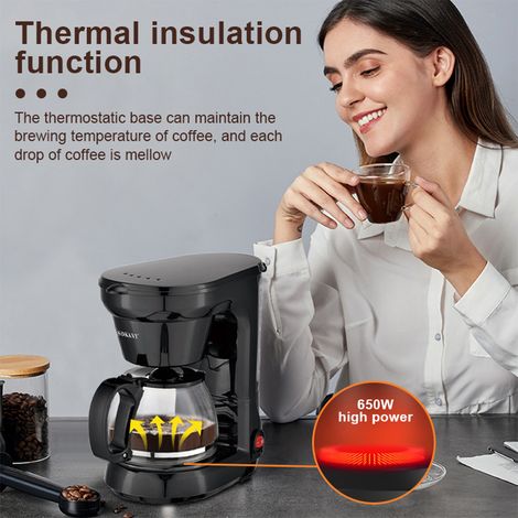 Ortviai Cafetière électrique à filtre 6 tasses SOKANY CM102, 650 W, carafe en verre borosilicaté 750 ml, noir (1/5)