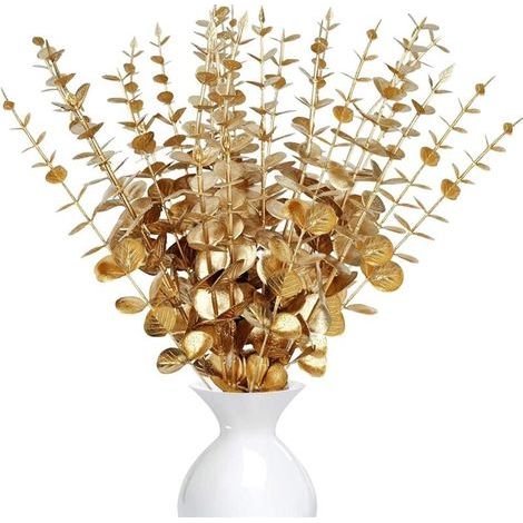 Branches D'eucalyptus Artificielle Faux Branche Eucalyptus Artificiel 20pcs Tiges D'eucalyptus Artificielles pour Fête Mariage Décoration de Maison (20, Or) (1/4)