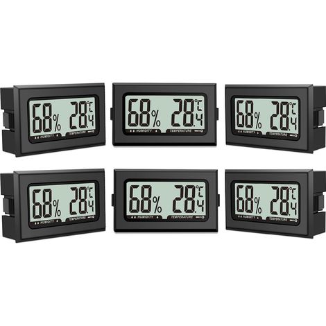 Lot de 6 thermomètres d'humidité, mini hygromètre numérique avec écran LCD, thermomètre d'intérieur pour intérieur, bureau, salon et cave à vin (piles incluses) (6) (1/5)