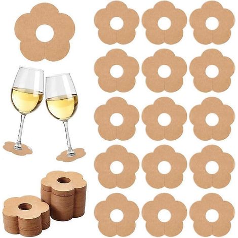 150 etiquetas de papel para copas de vino, 2,7 x 2,6 pulgadas, estampado floral en blanco, vetas de madera/blanco, etiquetas para copas de vino, adornos para bebidas, etiquetas para manualidades. (1/5)
