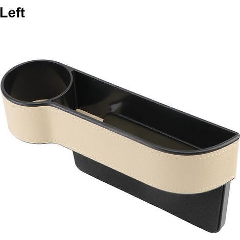 Organisateur de voiture avec poche pour fente entre les sièges, double chargeur USB, porte-téléphone, porte-bouteille, porte-gobelet, boîte de rangement en cuir, accessoires de voiture (gauche beige)
