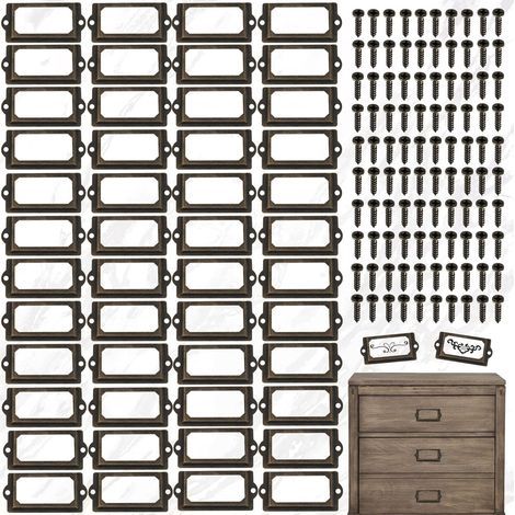 50 Pièces Porte Etiquettes Cadre, Porte Étiquettes en Métal, Porte Étiquettes pour Cartes de Nom de Tiroir, Plaques Nominatives, Armoire D'apothicaire (1/5)