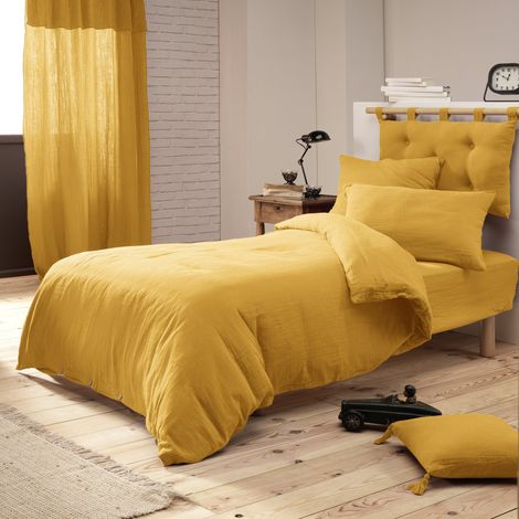 Housse de couette gaze de coton Bio 140x200 cm 1 personne Jaune safran
