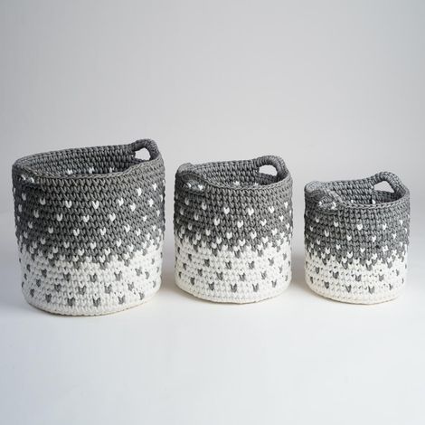 3 cestas de cuerda gris y blanco Elly