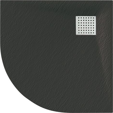Luxury 800 x 800mm Low Profile Textured Quadrant Shower Tray and Waste - Quad Black (1/2)