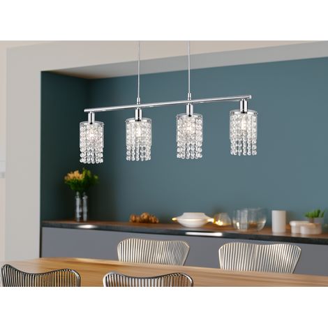 LED Balken Pendelleuchte 4-flammig mit Acryl Kristall Behang, Breite 80cm (1/5)