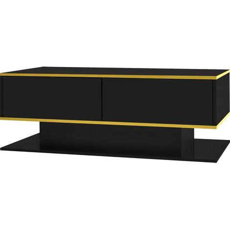 ELVMI Tavolino da salotto con 3 Cassetti e 1 Vano aperto con LED, Decorazione dorata, in Truciolare, Nero (1/5)