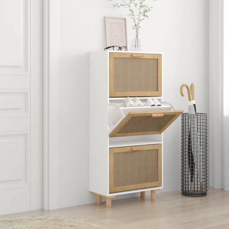 Meuble à Chaussures Étagère à Chaussures - Blanc 52x25x115 cm Bois d'ingénierie/rotin BV654005 (1/5)