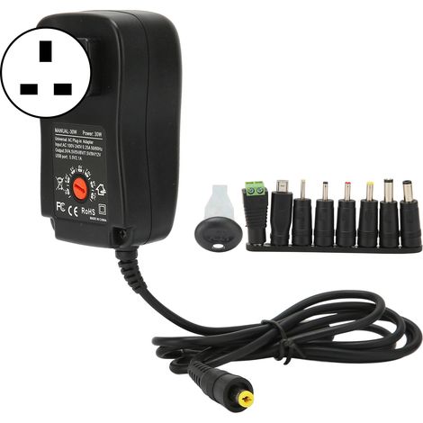 Adaptateur secteur universel 30W multifonction, prise UK 100-240V, tension réglable avec port USB. (1/5)