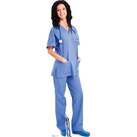 Figurine en carton Infirmière tenue bleue -H 176 cm (1/5)